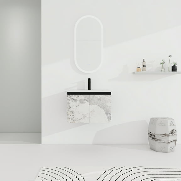 24 Inch Floating Wall-Mounted Bathroom Vanity with Ceramics Sink & Soft-Close Cabinet Door
