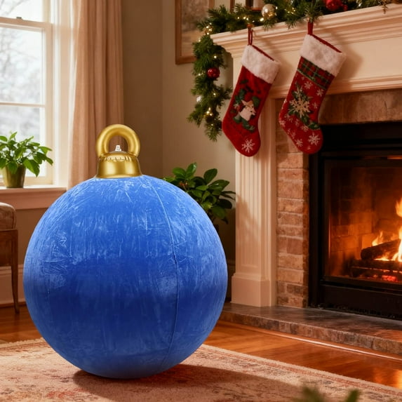 24 Inch Flocked Inflatable Christmas Balls, Velvet Texture PVC Decor—Outdoor Yard/Porch/Garden Ornaments, Easy-Inflate Holiday Blow Up Decor for Christmas