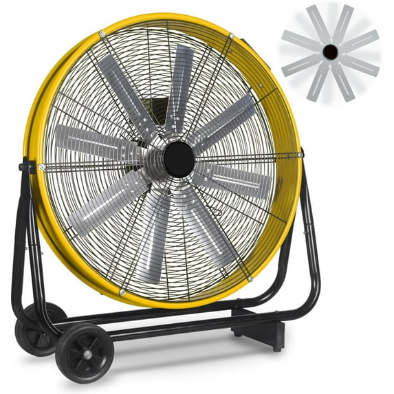 24 Inch Floor Shop Fan, 9500 CFM Heavy Duty Drum Fan with 8 Blades, 3-Speed High Velocity Metal Fans, for Garage, Warehouse, Patios