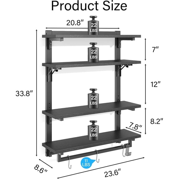 24 Inch Foldable Gaming Floating Shelves with RGB LED Lights, 4 Tier Wall Mounted Display Rack for Console and Collectibles