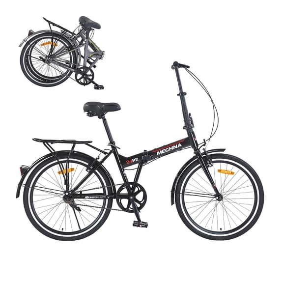 24 Inch Folding Bike for Adults with Steel Frame Single Speed and Dual V-Brakes Compact and Portable Bicycle for Men and Women
