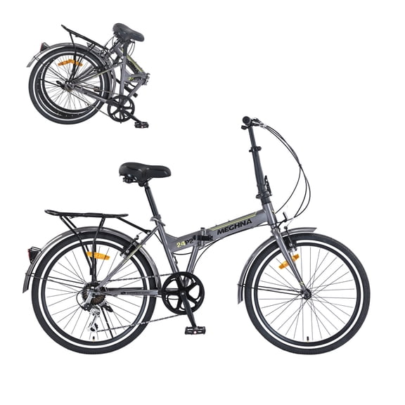 24 Inch Folding Bike for Adults with Steel Frame Single Speed and Dual V-Brakes Compact and Portable Bicycle for Men and Women