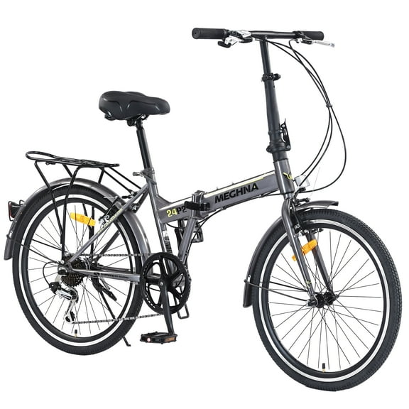 24-Inch Folding Bike with Steel Frame, Shimano 7-Speed, Lightweight City Bicycle – Gray