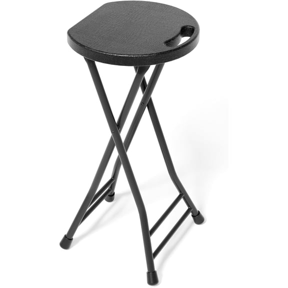 24 Inch Folding Stool with Handle - 500LBS Capacity Portable Foldable Stool with Non-Slip Feet, Heavy-Duty Steel & Plastic Collapsible Stool for Indoor Outdoor Use, Black