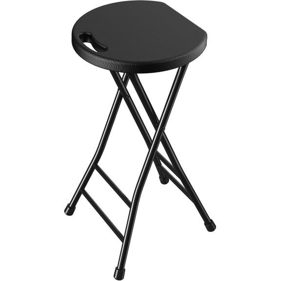 24 Inch Folding Stool, Portable Stool with Handle and Anti-Slip Feet, 440 lbs Capacity for Kitchen, Camping, Fishing, Black