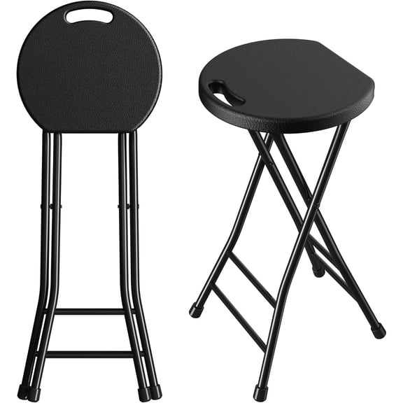 24 Inch Folding Stool Set of 2, Portable Bar Stool with Handle and Anti-Slip Feet, 440 lbs Capacity, Black