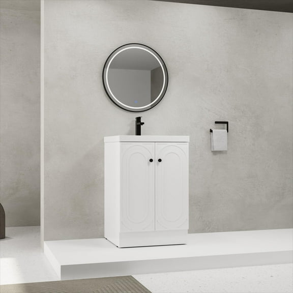 24 Inch Freestanding Bathroom Vanity with White Resin Sink & Soft-Close Cabinets - Modern Space-Saving Design (Easy Assembly Kit)