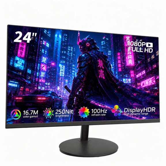 24-Inch Full HD 1080P Computer Monitor, 100Hz VA Panel, HDMI & DisplayPort, Built-in Speakers, Low Blue Light, 178 Viewing Angle, VESA Mount, Tilt Adjustable Monitor for Home Office & Entertainment