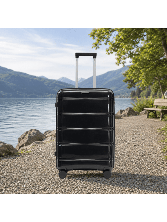 24 Inch Glossy PP Suitcase with Side Hook & Side Handle, Iron Telescopic Handle, Spinner Wheels & Combination Lock, Hard Shell Luggage for 3-7 Day Trips (Mint Green)