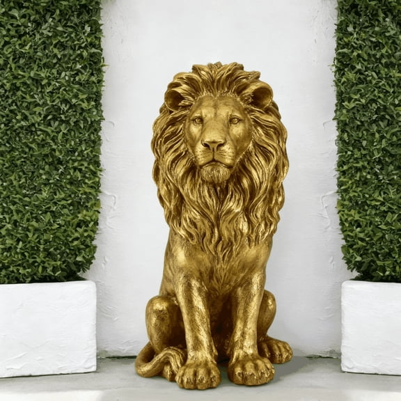 24 Inch Gold Lion Statue, Resin Outdoor Guardian Sculpture for Garden, Villa & Courtyard Decor