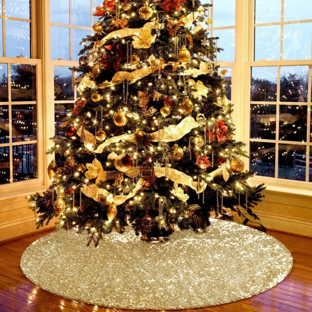 24 Inch Gold Sequin Tree Skirt Christmas Tree Skirt Small Christmas Tree Mat Carpet for Xmas New