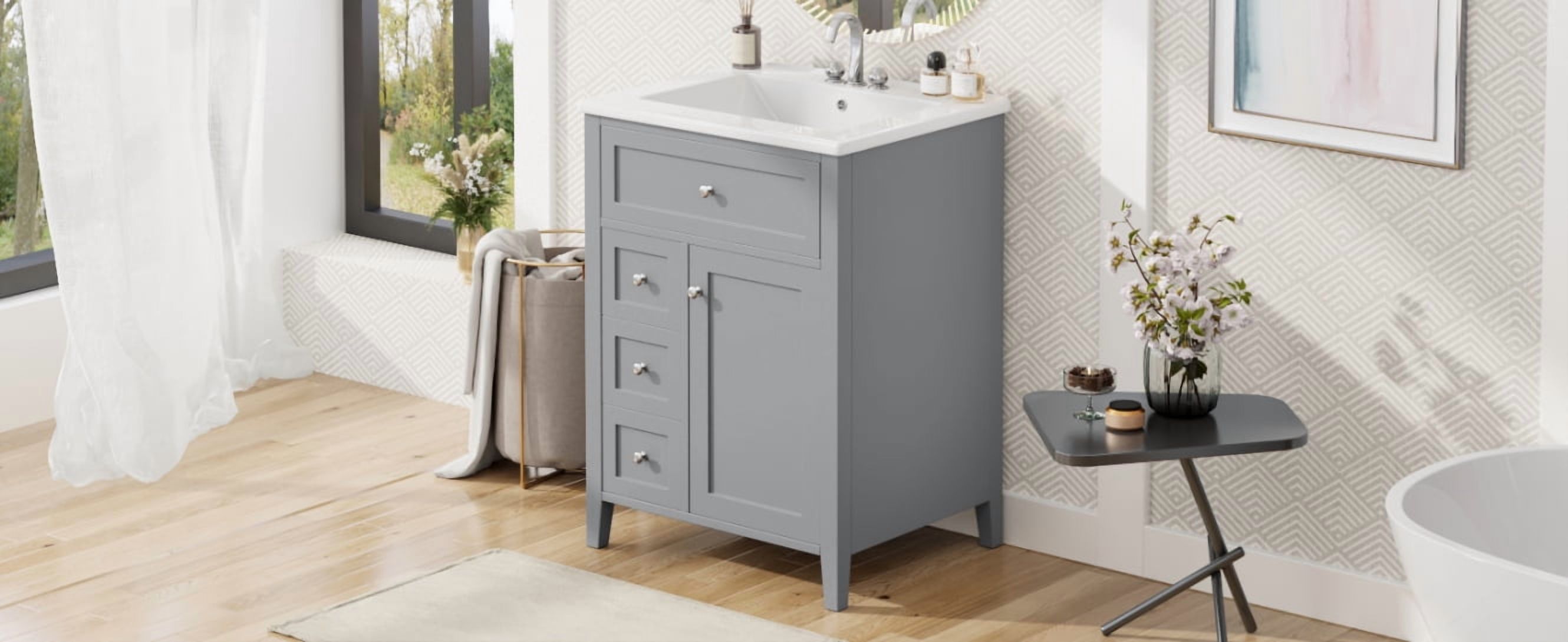 24 Inch Gray Bathroom Vanity with Sink, MDF and Rubberwood Build, 3 ...