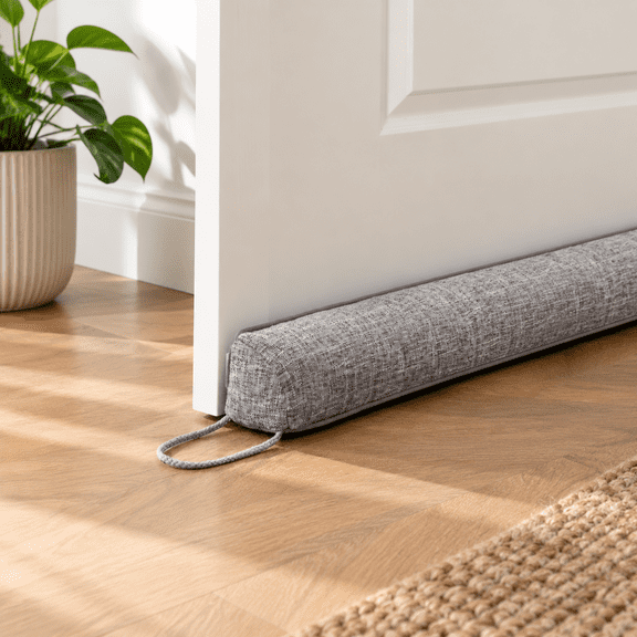 24 Inch Gray Linen Door Draft Stopper with Removable Washable Cover