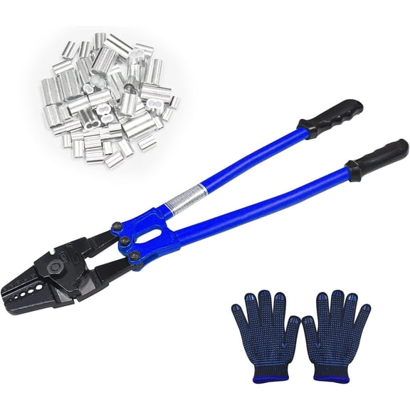24 Inch Hand Crimping Cutting Tool, Wire Rope Crimping Tool, Hand Swager Crimper Cutter for 1/16" 3/32" 1/8" 5/32" 3/16" Wires, Hand Swager Tool with 50pc Aluminum Stop Sleeves Oval Sleeves