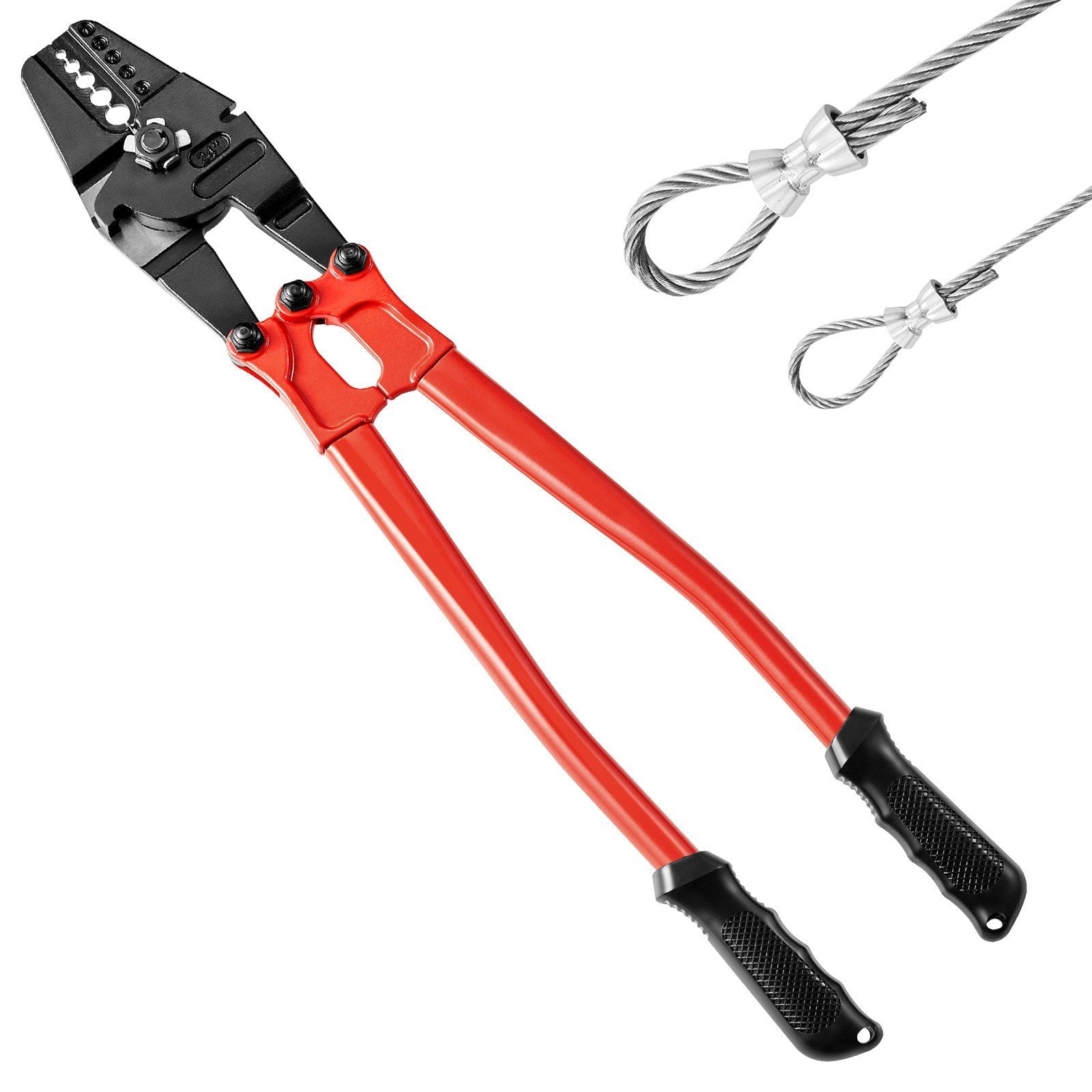 24 Inch Hand Swager Cable Wire Rope Cutter Swage Tool with 1/16 3/32 1/8 5/32 3/16 Inch Aluminum Copper Sleeves