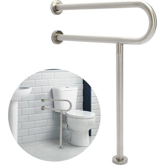 24 Inch Handicap Grab Bars Rails 304 Stainless Steel Toilet Handrail Bathroom Safety Bar Wall Mount Floor Support Assist Bar for Disabled Elderly Mounted Bath Grips