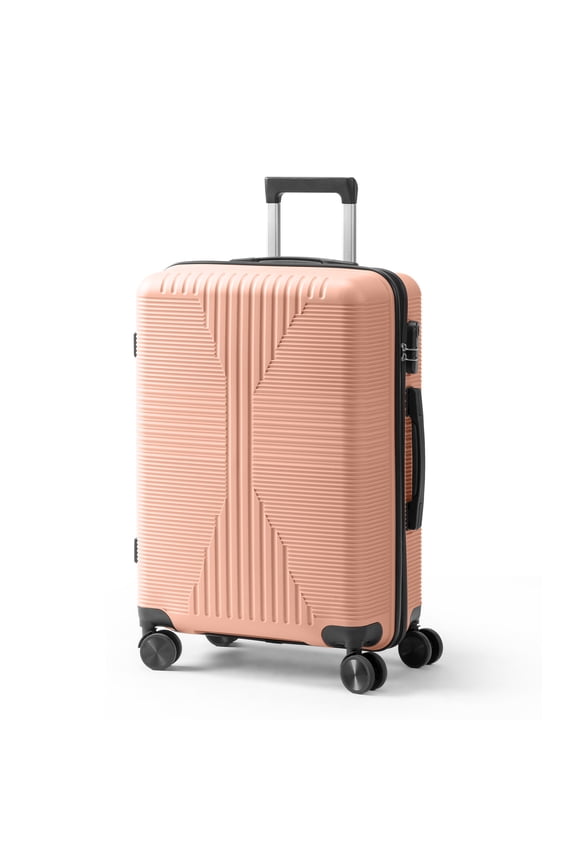 24 Inch Hard Shell PP Luggage, 60L Expandable Checked Suitcase with 360 Silent Double Spinner Wheels, Lightweight Travel Trolley Case for 4-7 Days Trips, Pink