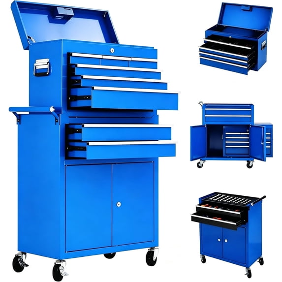 24-Inch Heavy Duty 8-Drawer Rolling Tool Chest - Steel Tool Cabinet with Lockable Wheels, Removable Top Box, Sliding Drawers & Liners, Mobile Organizer for Garage, Workshop, Warehouse