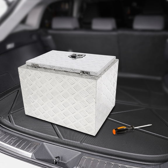 24 Inch Heavy Duty Aluminum Diamond Plate Tool Underbody Box, Waterproof Square Truck Storage Organizer Chest for Pick Up Truck Bed, RV Trailer with T-Handle Lock and Keys