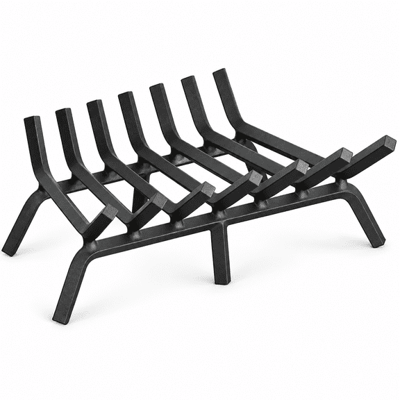 24 Inch Heavy Duty Fireplace Grate, Solid Steel 7-Bar Firewood Log Holder with 6 Legs and Elevated V-Shaped Frame for Indoor Outdoor Use, Black