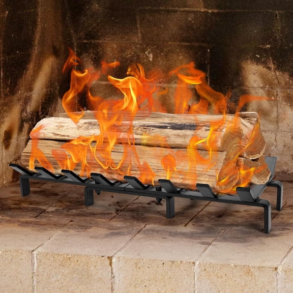 24 Inch Heavy Duty Fireplace Grate with Ember Retainer - Wrought Iron Wood Holder for Indoor Stove and Outdoor Campfire