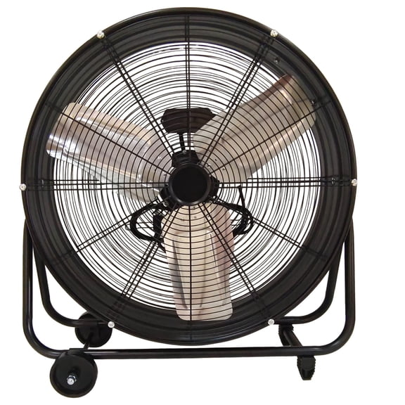 24 Inch Heavy Duty Metal Industrial Drum Fan High Velocity Shop Fan 2 Speed Large Floor Fan With Pure Copper Wiring Motor Aluminum Blade All Metal Black For Warehouse Workshop Factory Garage
