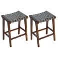 thumbnail image 1 of 24 Inch Height Bar Stools, Faux Leather Woven Strips Counter Stools Backless Weave Bar Stool , Set of 2, Walnut+Grey, 1 of 8