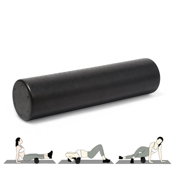 24 Inch High Density Black Foam Roller, Black Solid Foam Massage Roller for Deep Tissue Muscle Recovery, Yoga Pilates Gym Physical Therapy Fitness Tool