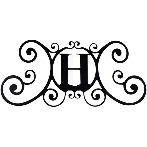 24 Inch House Plaque Letter - Wrought Iron Metal Scrolled Monogram Initial Letter Home Door Wall Hanging Art Decor Family Name Last Name Letter Sign (H, 24 x 11 inches,Thick 2mm) Christmas Gift