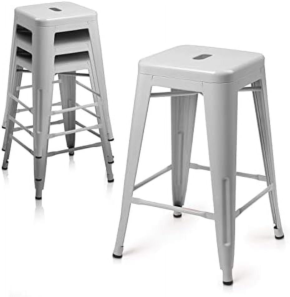 24 Inch Indoor Outdoor Stackable Metal Barstools, Set Of 4 Industrial