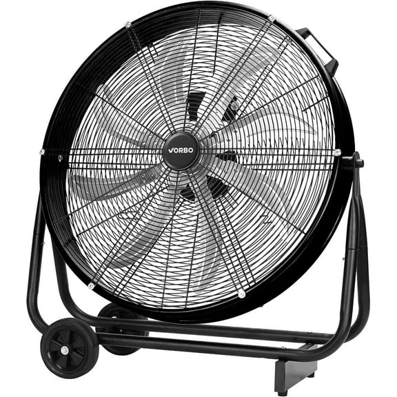 24 Inch Industrial Drum Fan, 9,500 CFM High Velocity 3-Speed Heavy Duty Metal Air Circulator with Casters Handle for Basement Warehouse Factory Workshops Patios