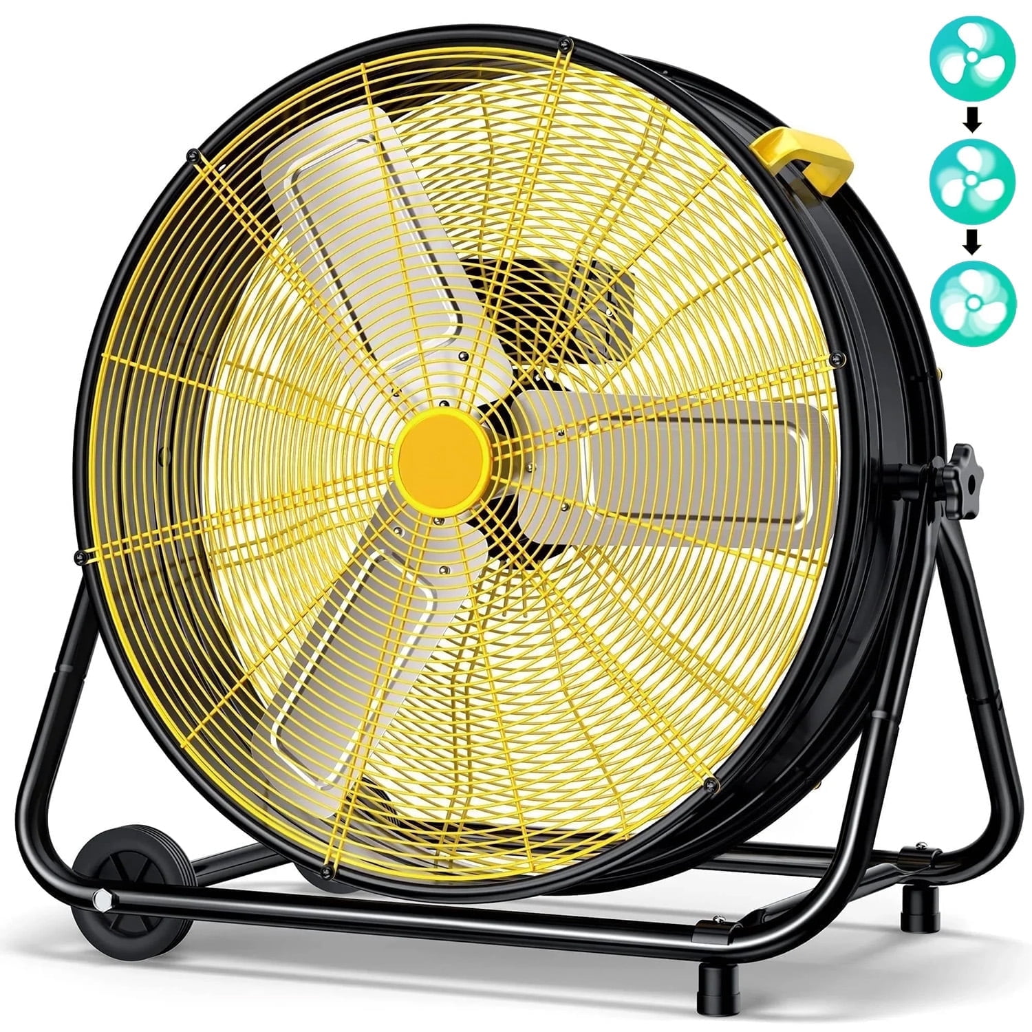 Osoeri 24 inch Industrial Drum Fan, 3 Speed 9460 CFM Heavy Duty Metal Cooling Floor Fan , 360 Tilt for Shop Outdoor, Patio, Warehouse, Commercial, Basement High Speed Fan