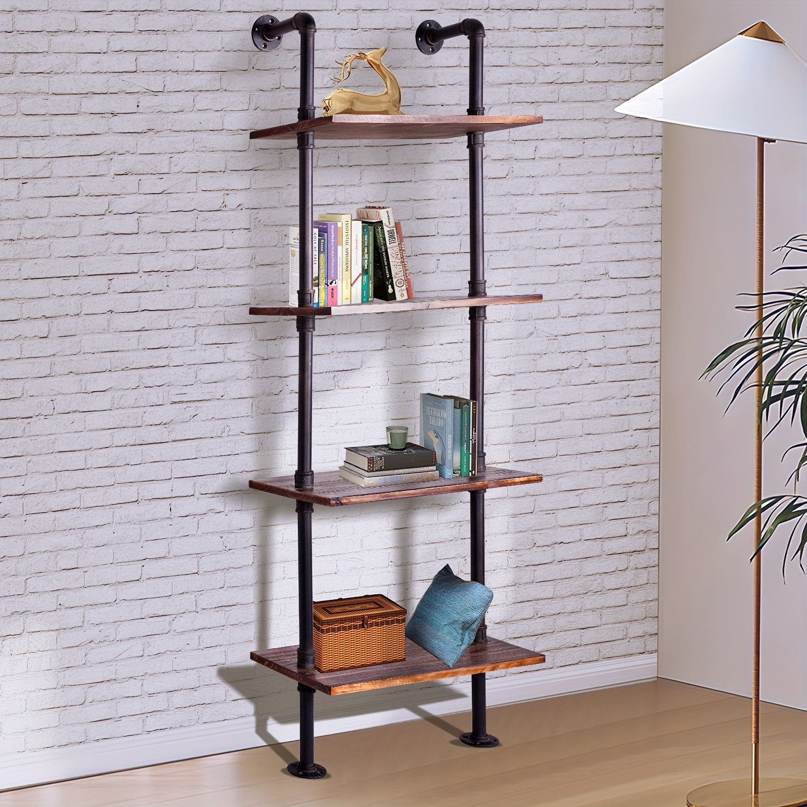 24 Inch Industrial Pipe ShelvesWall Mounted Metal Pipe Wood Shelf