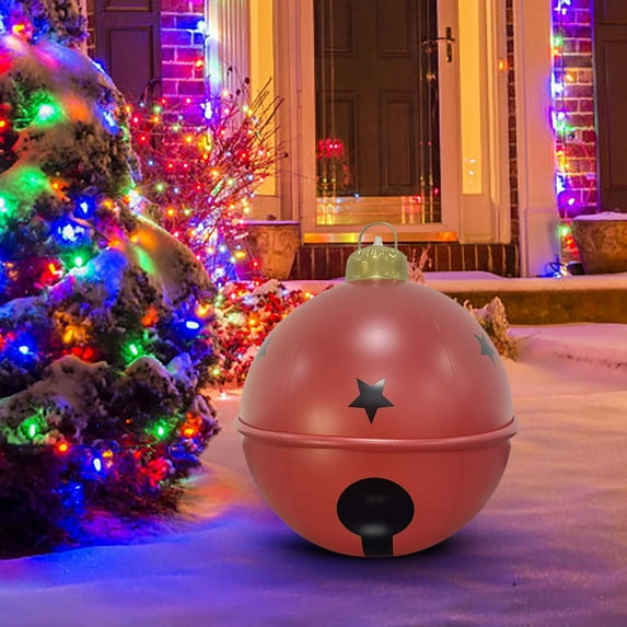 24 Inch Inflatable Christmas Ball Bells Ornament Hanging Decor for Indoor Outdoor Christmas Tree Yard Patio Holiday Party Decorations Giant Xmas Ball for Family Fun