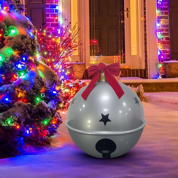 24 Inch Inflatable Christmas Ball Jingle Bell Giant Christmas PVC Ball Decorations Large Inflatables Ornaments with Red Ribbon Outdoor Party Supplies Blow Up Xmas Decor for Yard Garden B