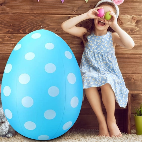 24 Inch Inflatable Easter Egg - Blue Outdoor Yard & Garden Party Decoration, Large Plastic Easter Egg for Kids Play & Festive Decor
