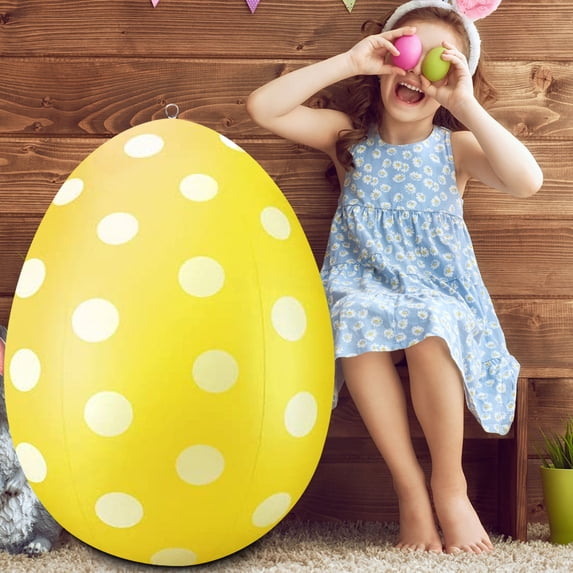 24 Inch Inflatable Easter Egg - Yellow Outdoor Yard & Garden Party Decoration, Large Plastic Easter Egg for Kids Play & Festive Decor