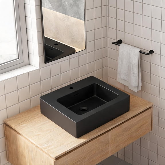 24-Inch Integrated Quartz Vanity Basin in Deep Black, Modern Single Bowl
