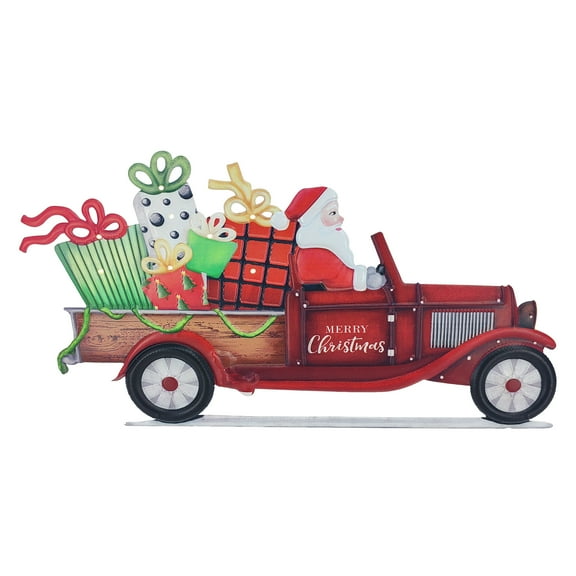 24 Inch Iron Pre-Lit Christmas Red Truck w Gifts Sign