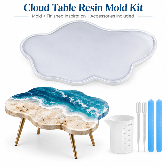 24 Inch Irregular Cloud Silicone Resin Mold, Reusable Epoxy Casting Mold with 5Pcs DIY Tools for River Side Table, Tabletop & Home Decor Crafts