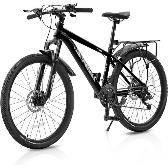 24 Inch Kids Mountain Bike for Boys and Girls 6+, 21-Speed All-Terrain Bicycle with Suspension Fork, Dual Disc Brakes, Rear Rack & Internal Cable Routing