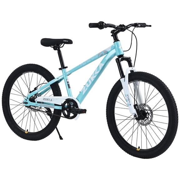 Juuar 24" Mountain Bike for Boys Girls Age 9 10 11 12 Years, Single Speed Disc Brake Kids Bike Bicycle, Durable Steel Frame MTB with Suspension Fork, Fits Riders 56"-66", Blue