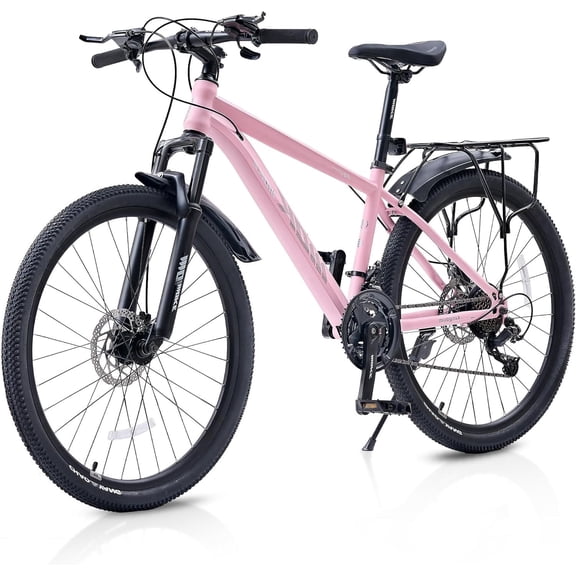 NEORIVER 24 Inch Mountain Bike , 21-Speed All-Terrain Bicycle with Suspension Fork, Dual Disc Brakes, Rear Rack & Internal Cable Routing