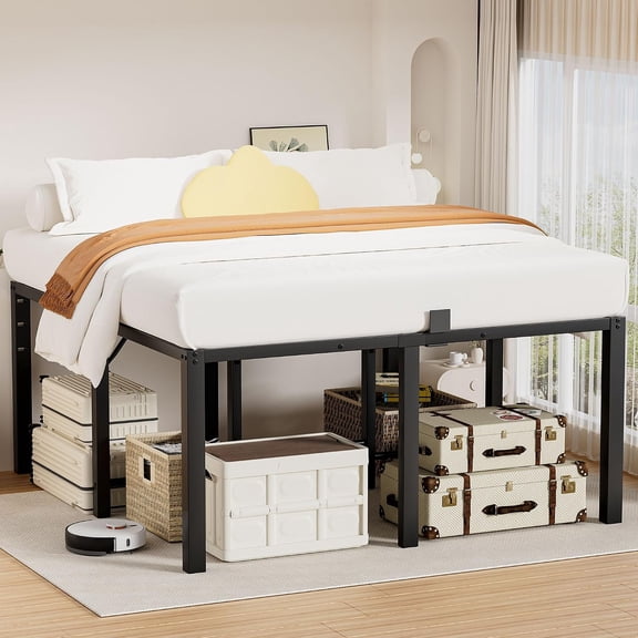 24 Inch King High Bed Frame with Under-Bed Storage Space, 3500 LBS Heavy Duty Metal Tall Platform Bed Frame King Size, Sturdy Steel Support, No Box Spring Needed, Noise Free, Easy Assembly, Black