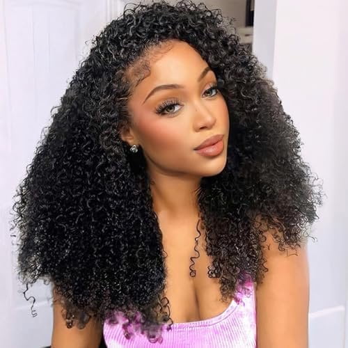 24 Inch Kinky Curly Half Wig Human Hair 200 Density Glueless Wigs Upgrade 3 IN 1 Half Wig With Drawstring Seamless Clip Ins Flip Over Half Wigs Glueless Headband Wig Beginner Friendly Color