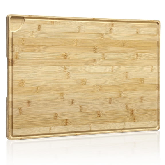 24 Inch Large Bamboo Cutting Board With Handles And Juice Grooves, Wooden Kitchen Chopping Block Charcuterie Cheese Serving Board