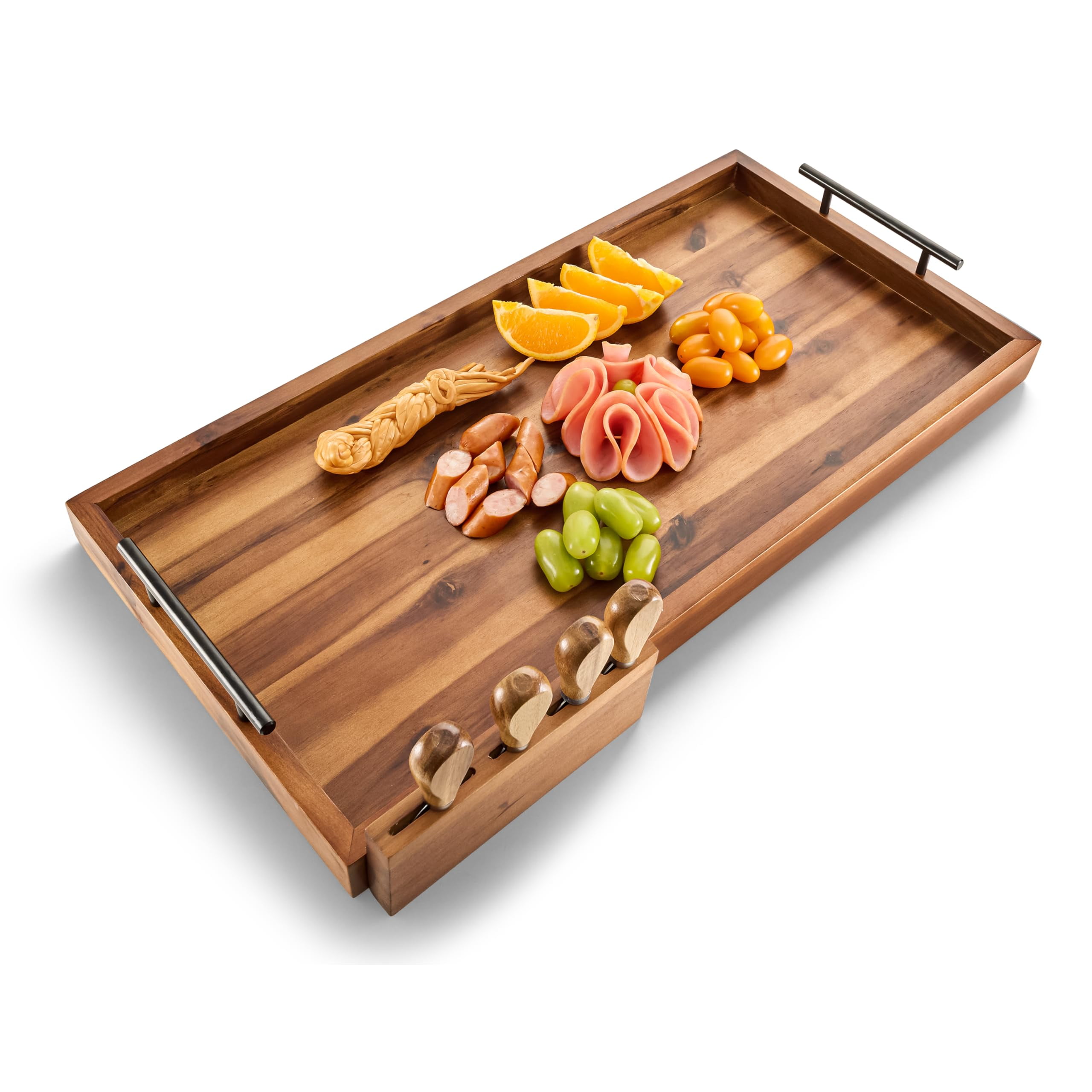 36" Large Acacia Wood Charcuterie Board With Handles - Extra Long Wooden Serving Cheese Boards Like New See Condition Notes