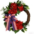 thumbnail image 1 of 24 Inch Large Patriotic Hydrangea Wreath, Red Flower Wreath with American Flag Bow, Eye-Catching Independence Day 4th of July Front Door Outdoor Decor, 1 of 9