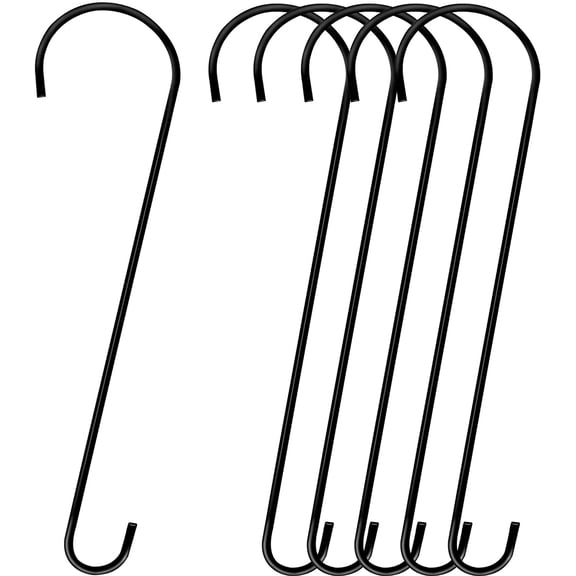 24 Inch Large Tree Branch Hooks, Long Heavy Duty 6 Pack Metal Hanger S Hook for Hanging Bird FeedersPlants, Hanging Baskets, Wind Chimes, Lanterns and Ornaments Indoor & Outdoor Use -Black