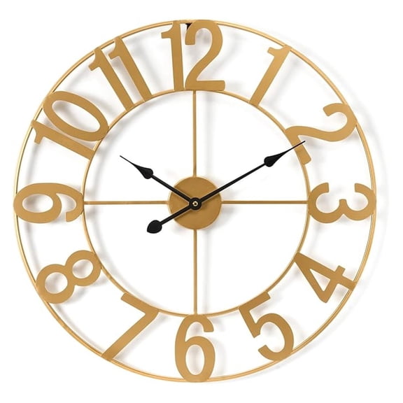 24-Inch Large Wall Clock,Decorative Gold Metal Clock with Black Hands,Silent, Battery Operated, Modern Wall Decor for Living Room, Kitchen, or Office,Great Gift for Home or Office
